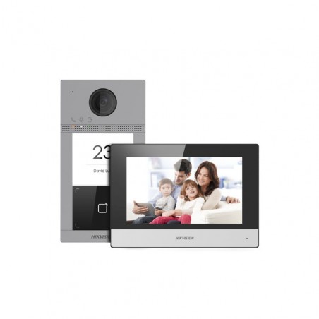 Kit interphone vidéo sans fil antivandale avec lecteur de badge Hikvision DS-KIS604-S